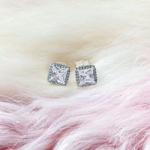 Pandora Silver Square Sparkle Clear Halo Stud Earrings